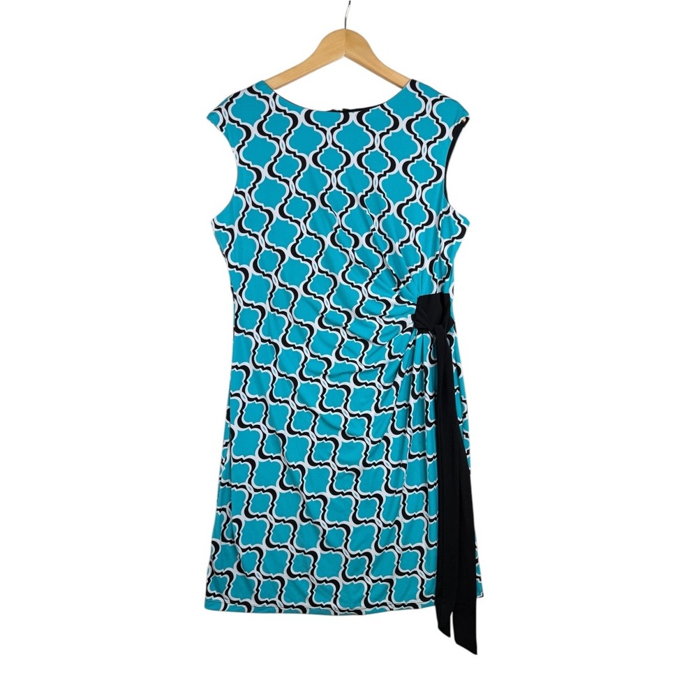 R&K Women's Geometric Print Sleeveless Side Ruching Sheath Dress size XL Blue